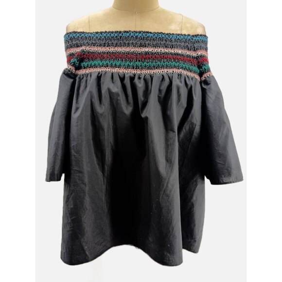 Anthropologie PARKER Off the Shoulder Poplin Embroidered 3/4 Sleeve Yasmin Top M - Picture 2 of 7